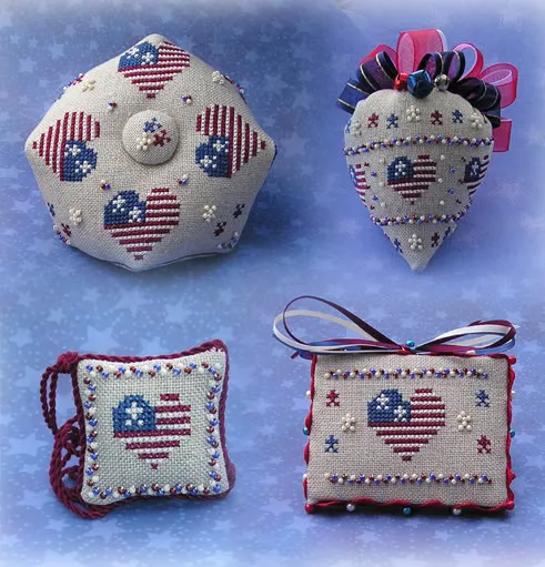 Patriotic Collection - emery, biscornu, pinkeep, and scissor fob designs